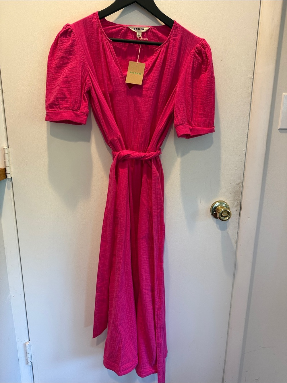 Boden Hot Pink Midi Dress with Tie